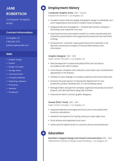 Computer Graphic Artist Resume