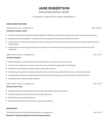 Computer Graphic Artist Resume