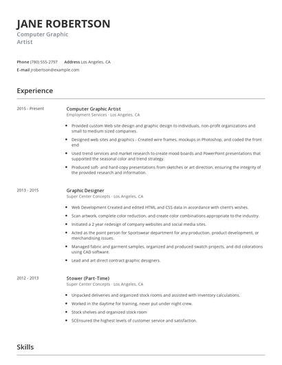 Computer Graphic Artist Resume