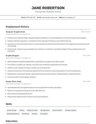 Computer Graphic Artist Resume