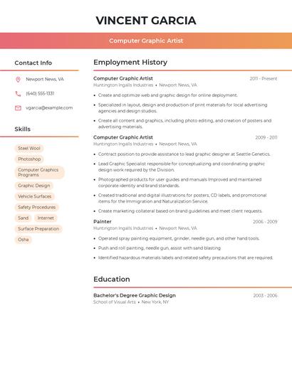 Computer Graphic Artist Resume