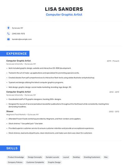 Computer Graphic Artist Resume
