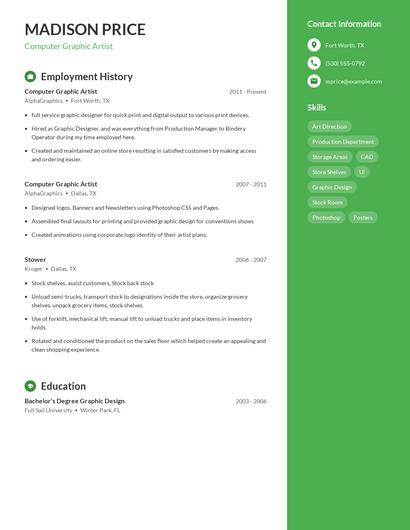Computer Graphic Artist Resume