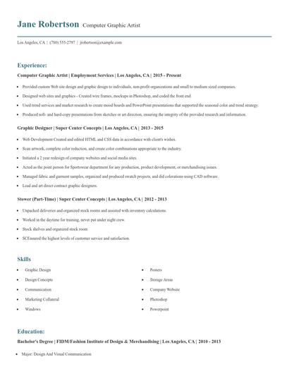 Computer Graphic Artist Resume