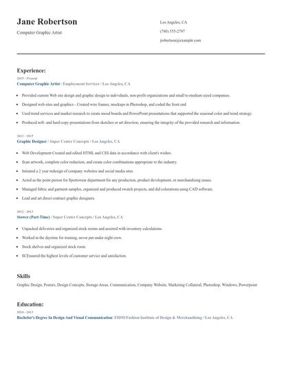 Computer Graphic Artist Resume