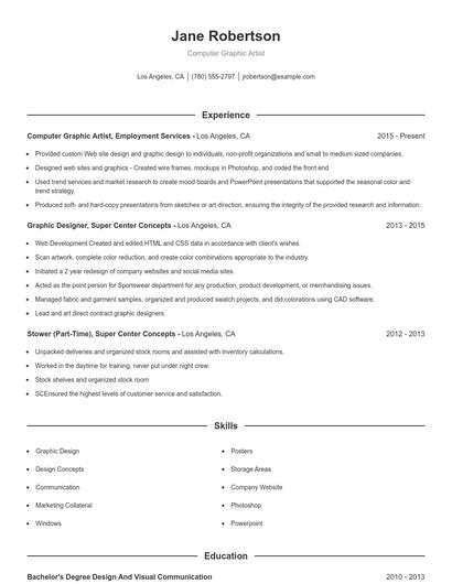 Computer Graphic Artist Resume