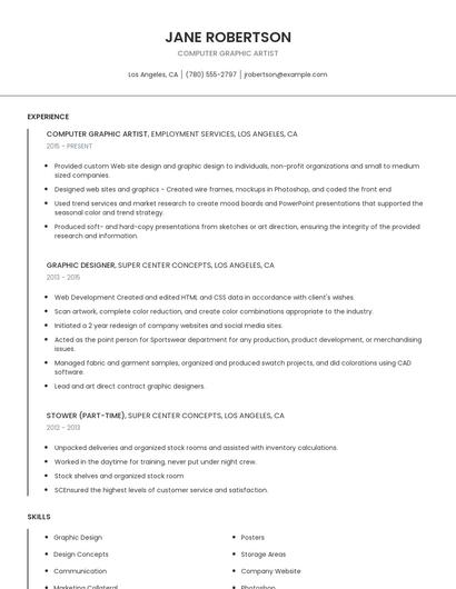 Computer Graphic Artist Resume