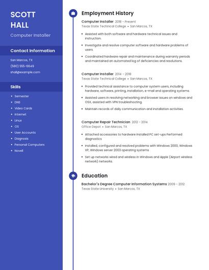 Computer Installer Resume