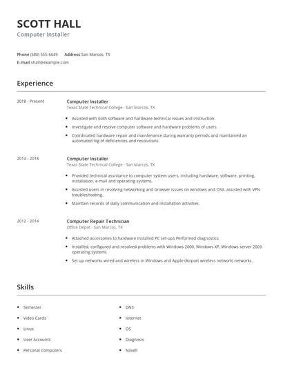 Computer Installer Resume
