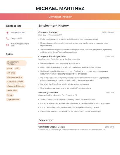 Computer Installer Resume