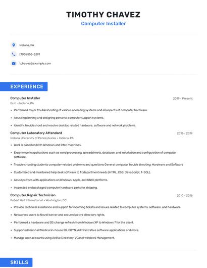 Computer Installer Resume