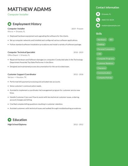 Computer Installer Resume