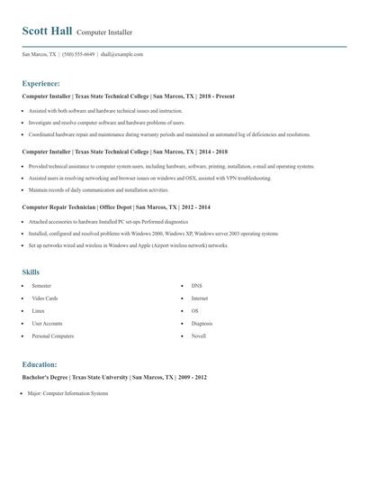Computer Installer Resume