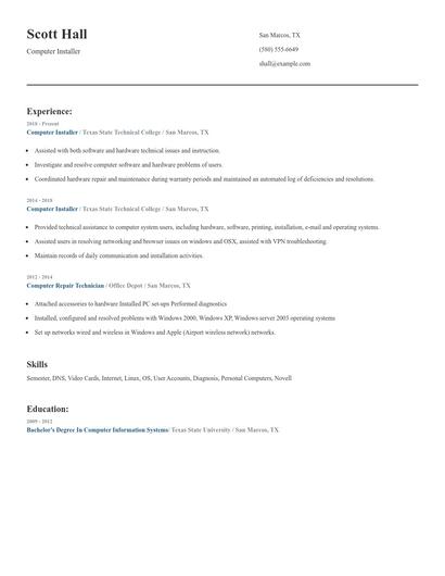 Computer Installer Resume