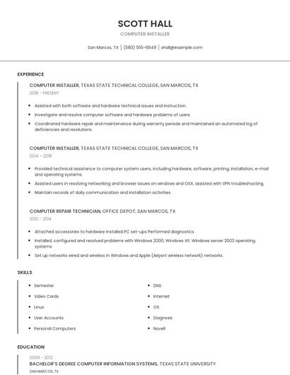 Computer Installer Resume
