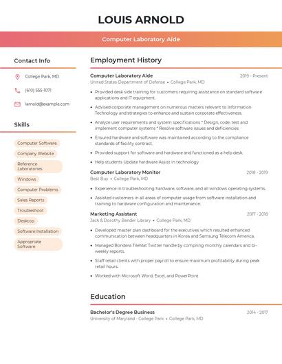 Computer Laboratory Aide Resume