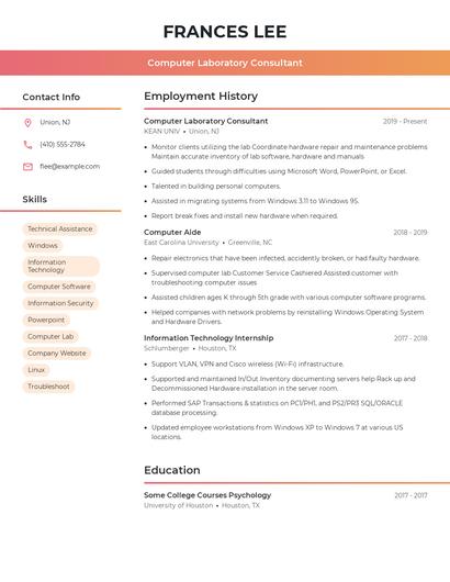Computer Laboratory Consultant Resume