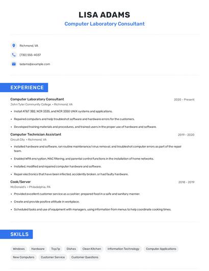 Computer Laboratory Consultant Resume