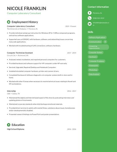 Computer Laboratory Consultant Resume