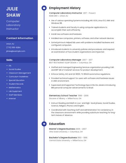 Computer Laboratory Instructor Resume