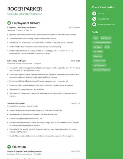 Computer Laboratory Instructor Resume