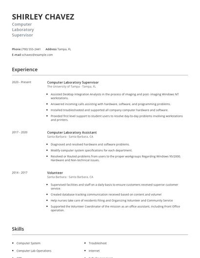 Computer Laboratory Supervisor Resume