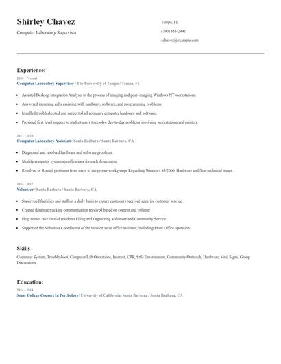 Computer Laboratory Supervisor Resume