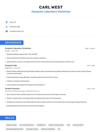 Computer Laboratory Technician Resume
