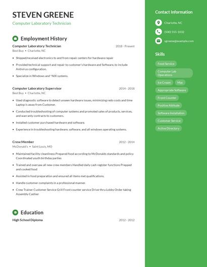 Computer Laboratory Technician Resume