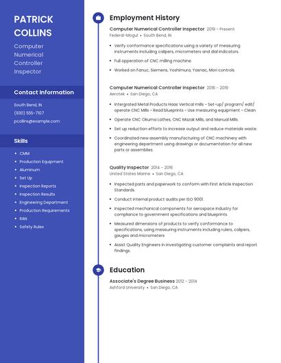 Computer Numerical Controller Inspector Resume