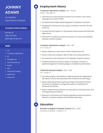 Computer Operations Analyst Resume