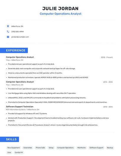 Computer Operations Analyst Resume