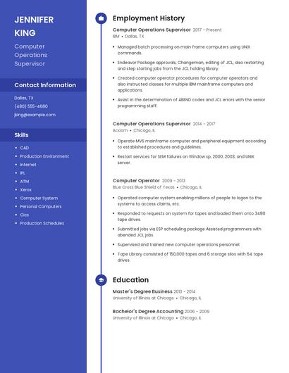 Computer Operations Supervisor Resume
