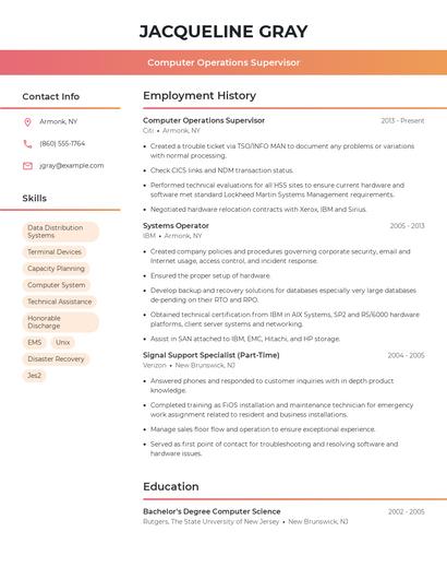 Computer Operations Supervisor Resume