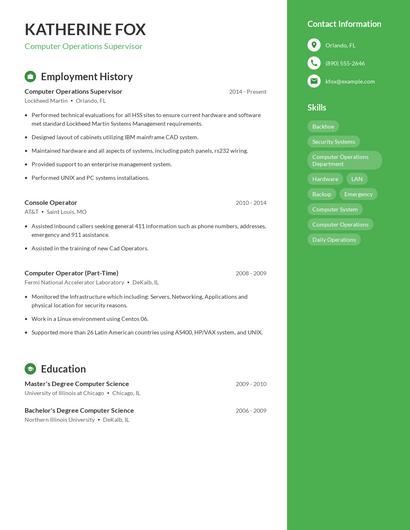 Computer Operations Supervisor Resume
