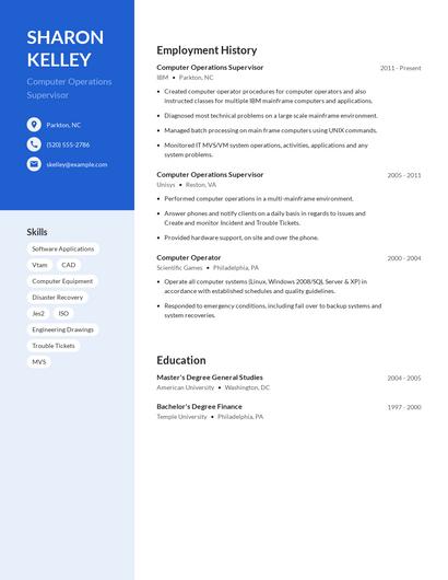 Computer Operations Supervisor Resume