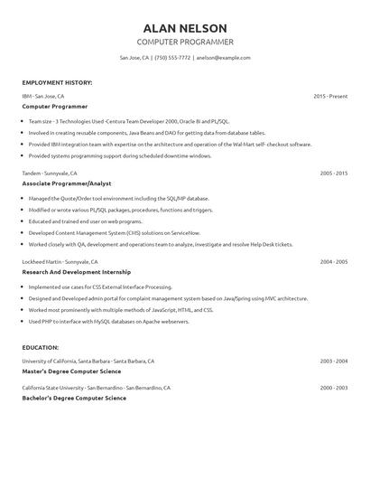 Computer Programmer Resume