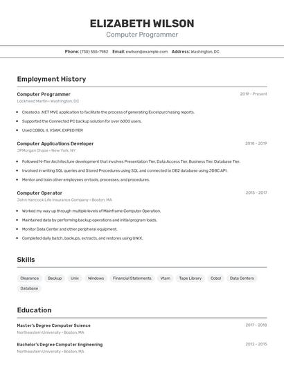Computer Programmer Resume