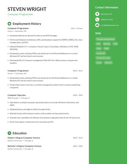 Computer Programmer Resume