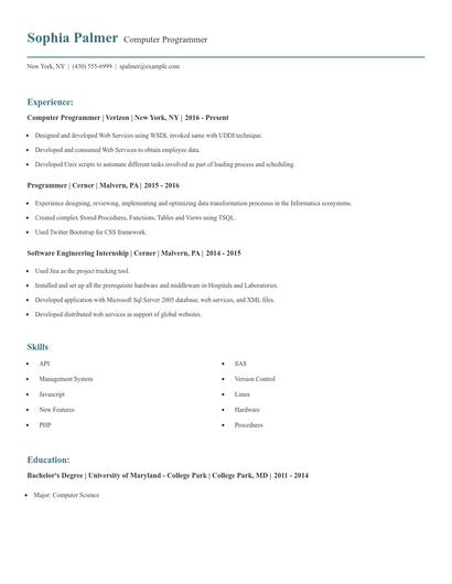 Computer Programmer Resume