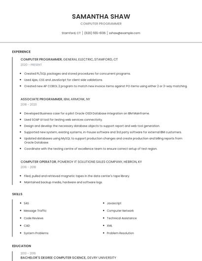 Computer Programmer Resume
