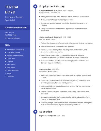 Computer Repair Specialist Resume