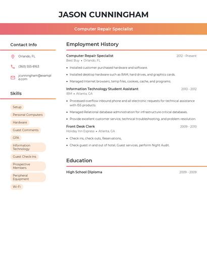Computer Repair Specialist Resume