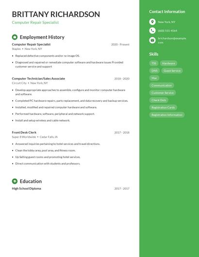Computer Repair Specialist Resume