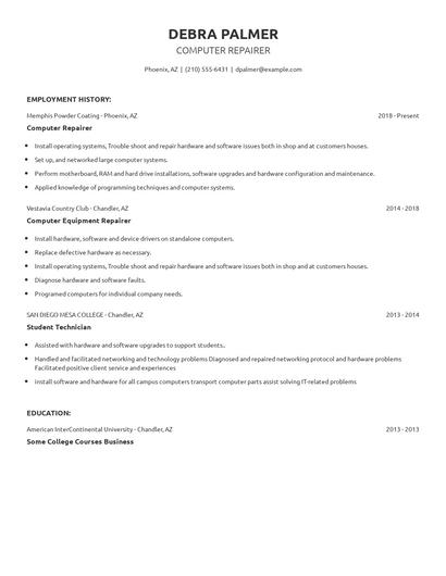 Computer Repairer Resume