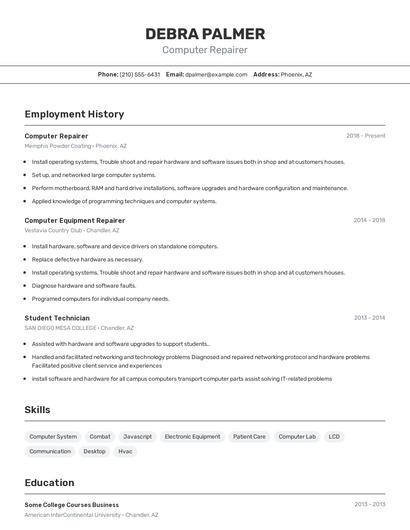 Computer Repairer Resume