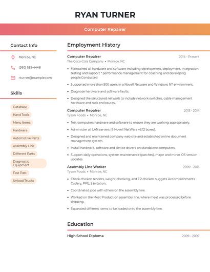 Computer Repairer Resume