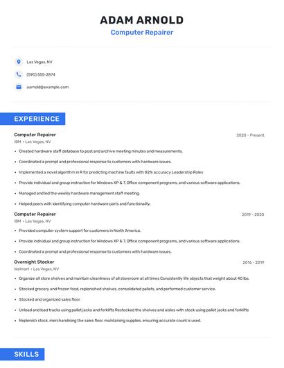 Computer Repairer Resume