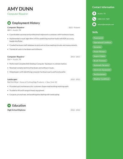 Computer Repairer Resume