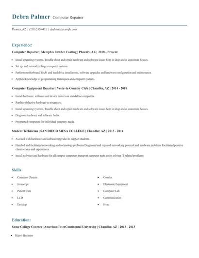 Computer Repairer Resume